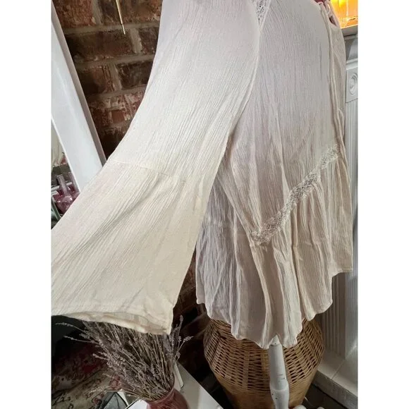 Boho Cream Mossimo Peasant Top With Lace Detail & Tie Neckline - XL - Picture 6 of 7